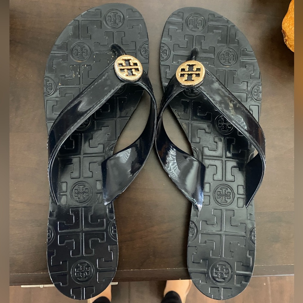 Navy blue rubber Tory Burch sandals